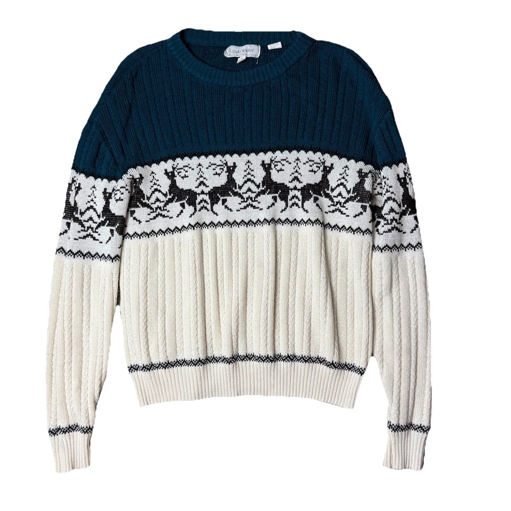 Vintage‎ Rob Winter Reindeer Sweater Size Medium Fair Isle Classic Preppy Green